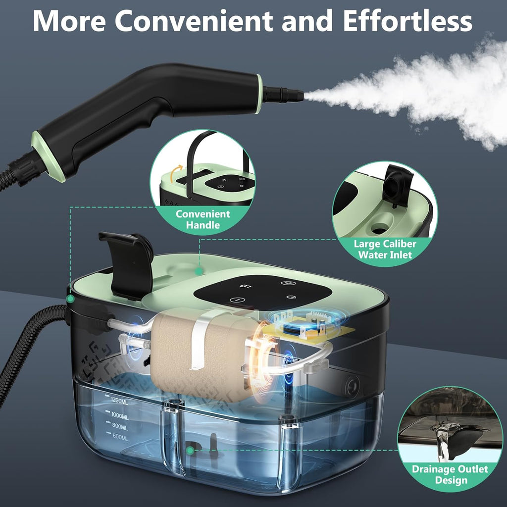 Skiennix Portable Steam Cleaner - 16-Piece Accessory Set | 6-Level Adjustable Heat, Fast 15s Heat-Up