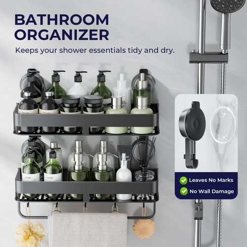 ONXE Shower Caddy Suction Cup,2 Pack Extra-Strong Suction Shower Shelves,No Drilling Rustproof Organizer for Bathroom,Kitchen,Home Decor,Reusable Bathroom Storage with Large Capacity(11.8 inch)