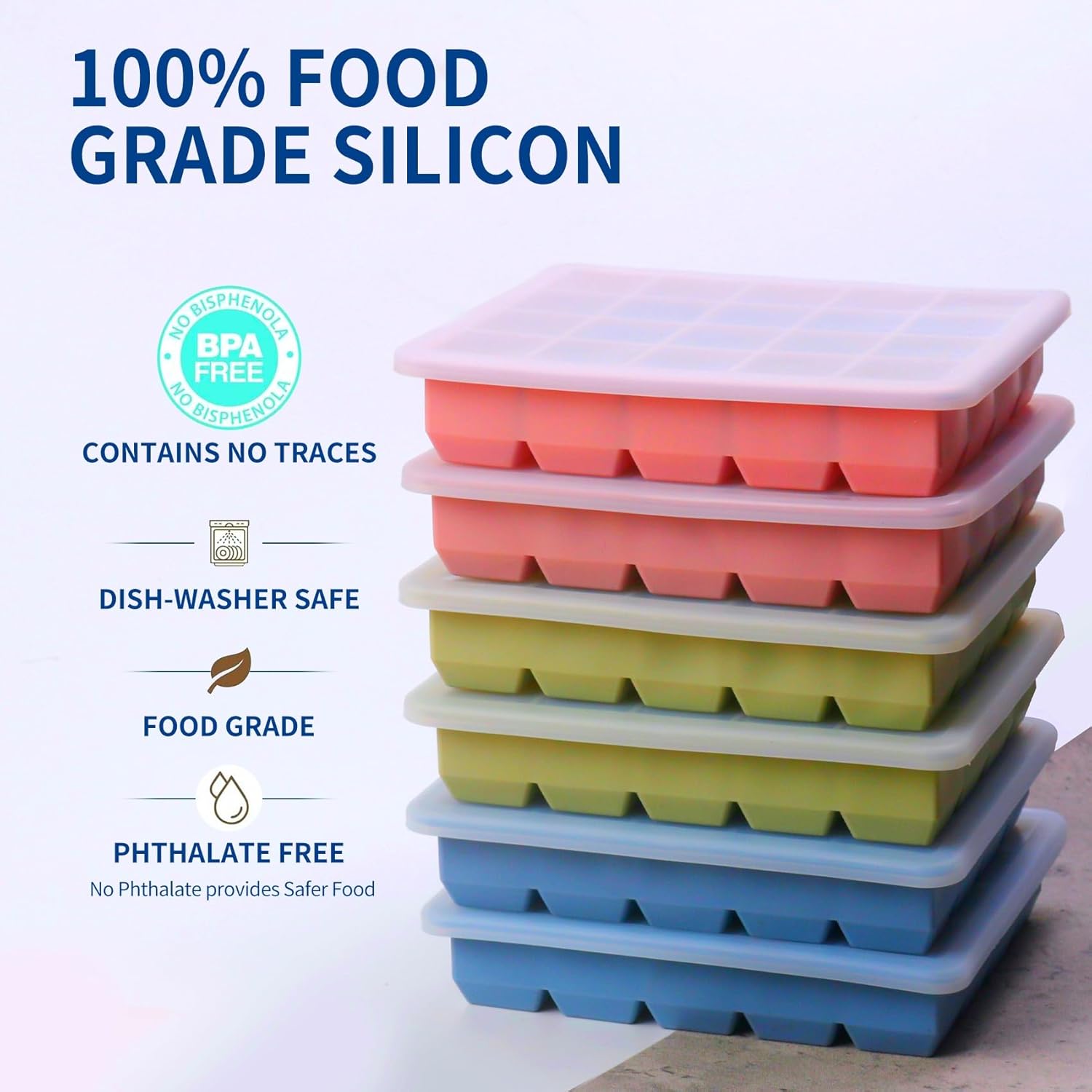 Skiennix Silicone Freezer Molds - Ideal for Storing Garlic, Herbs & More - 3-Pack Multicolor Tray