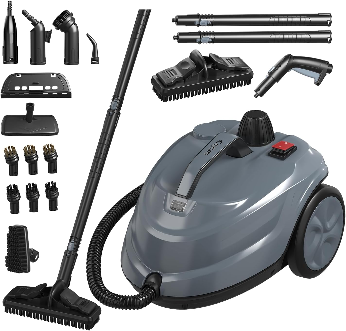 Skiennix Steam Cleaner - Powerful Heavy-Duty Canister Steamer with 34 Accessories | 16.4 Ft Cord for Home & Auto Cleaning - Grey