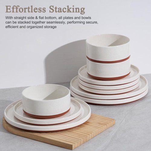 LIANYU 24 Pieces Porcelain Dinnerware Sets, Premium Plates and Bowls Set, High-Fired Ceramic Dishes Set for 8, Chip & Scratch Resistant, Microwave Dishwasher Safe, White