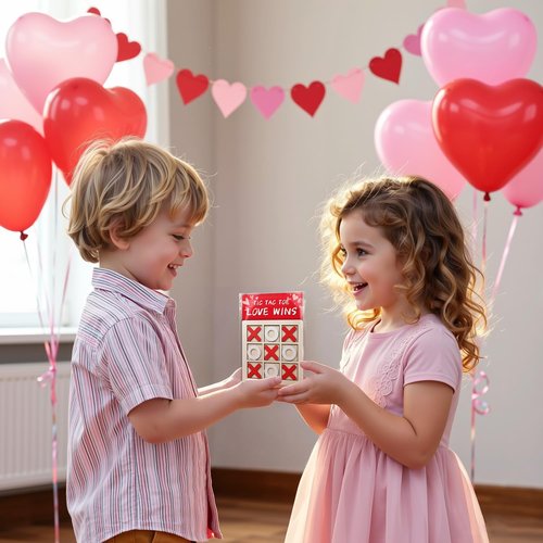 NAXYAN Valentines Day Cards for Kids School-24 Packs Valentines Gifts for Kids Classroom with Wooden Tic Tac Toe Valentine Gifts for Class Exchange Valentine's Party Favors