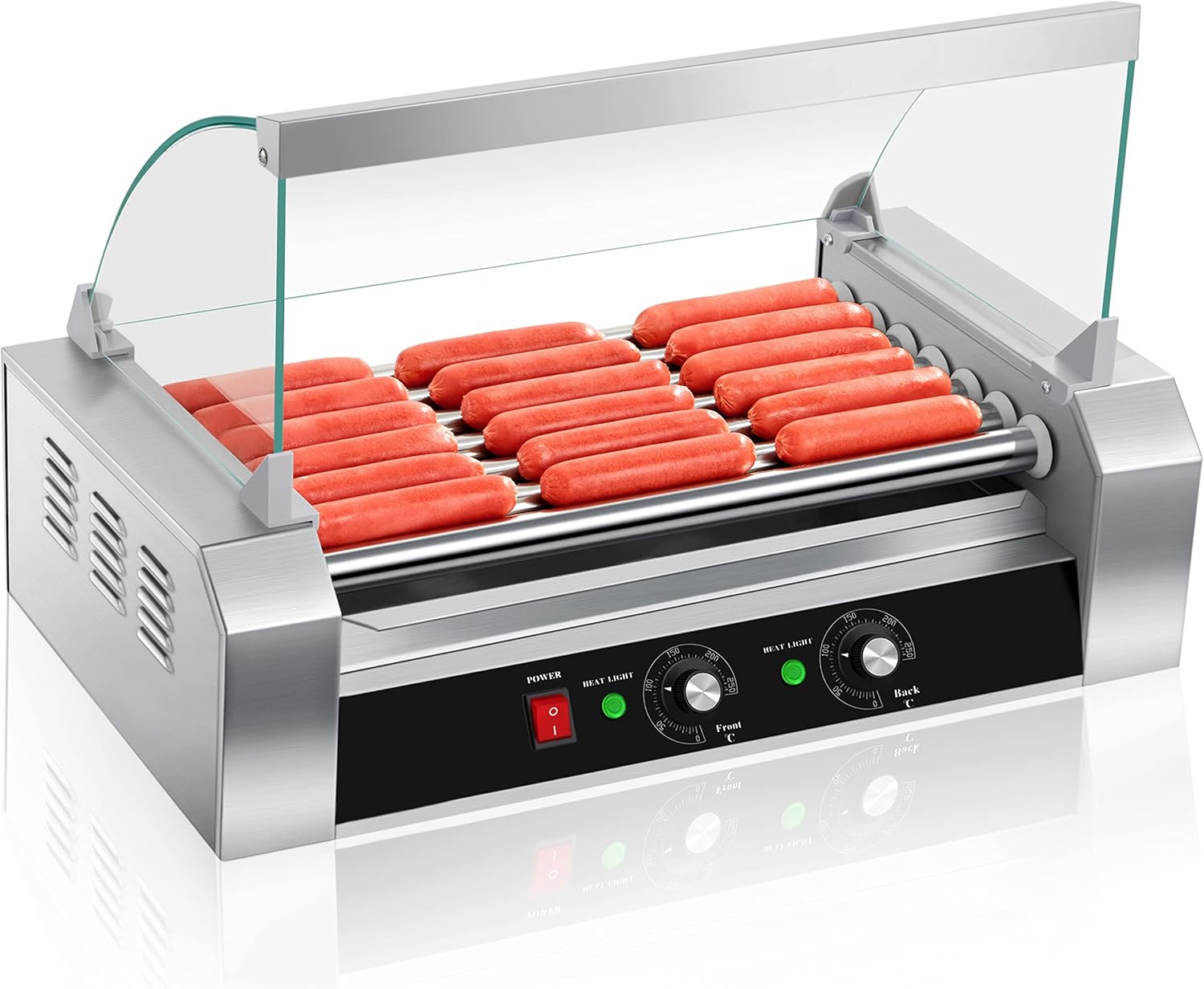 SYBO Hot Dog Roller - 18 Capacity Non-Stick Stainless Steel Rollers with Detachable Glass Cover