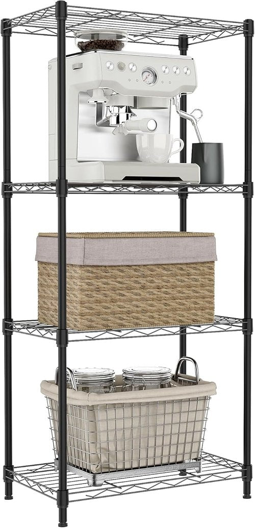 IZEUK 4-Tier Metal Wire Shelf Unit - Versatile Black Storage Rack for Kitchen, Bedroom, or Laundry | 17.7" W x 11.8" D x 41.9" H