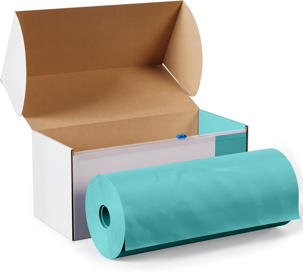 Party Solids Aqua Plastic Table Cover Roll - 54 Inch x 300 Feet with Slide Cutter for Easy Cutting
