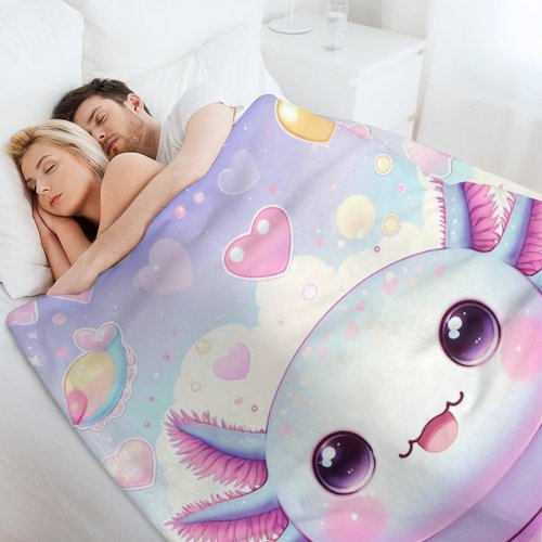 Axolotl Throw Blanket - Soft Flannel for Girls Boys Kids and Axolotl Lovers - Warm All Season Lap, Chair, Sofa Blanket - 50"x40"