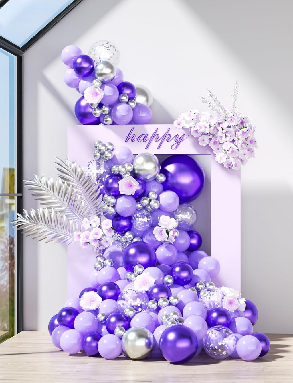 Skiennix 12-Inch Purple and Silver Balloons - 60pcs Pastel Lavender Confetti for Parties & Celebrations