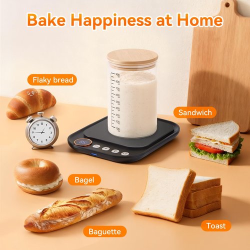 Sourdough Starter Warmer Mat, Sourdough Heating Mat for Jars up to 40 oz with Temp Memory Function & Precise 1°F Thermostat Control, Sourdough Warming Mat for Home Baking (Black, Regular)