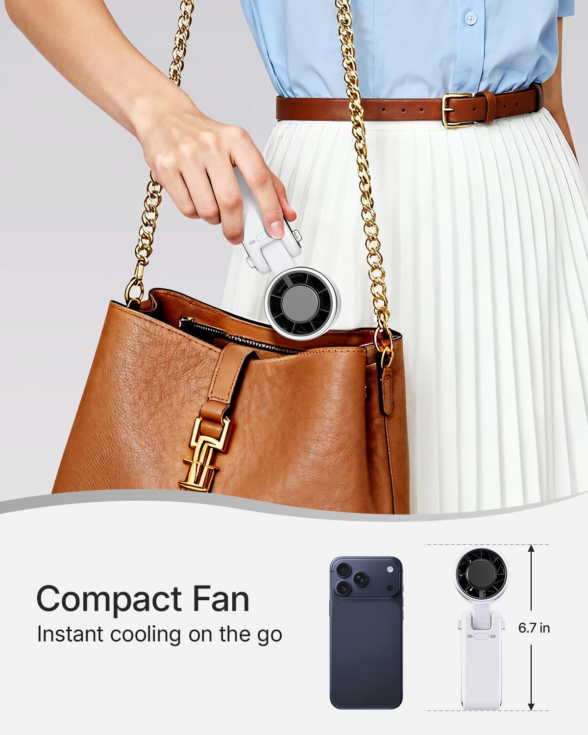 Skiennix Portable Handheld Turbo Fan - 5-Speed Rechargeable Mini Personal Fan | Ideal for Travel & Beach (White)