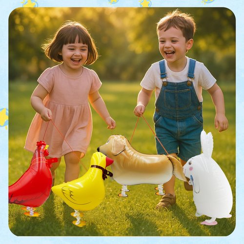 8-Pack Walking Farm Animal Balloons | Farm Theme Party Decorations for Kids' Birthdays, BBQs & Farmhouse Events | Reusable Foil Balloons with Ribbon