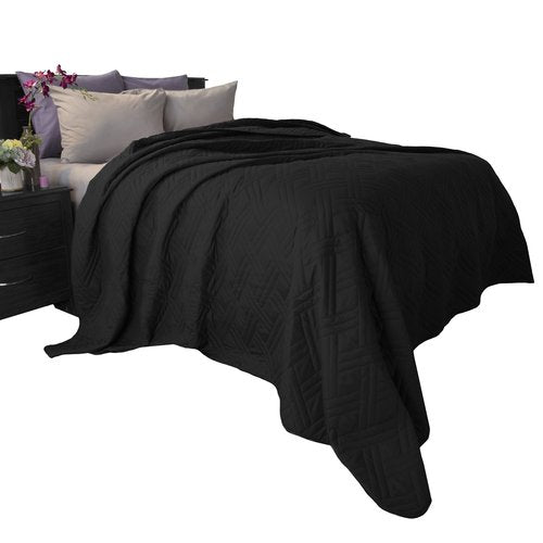 Lavish Home Quilt Coverlet - Full/Queen Size Basket Weave Quilted Patterned Bedspread for All Seasons - Soft and Lightweight Bedding (Black)