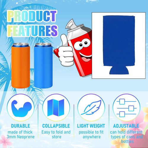 150 Pack Slim Can Cooler Sleeves Blank Reusable Neoprene Insulated Beer Sleeve DIY Sublimation Cover Coolies for Soda Drink Water Bottles Birthday Wedding Party (Blank Style)