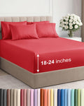 Skiennix Extra Deep Queen Sheet Set - 6 Piece Breathable Cooling Bedding - Luxury Red Sheets for All Ages