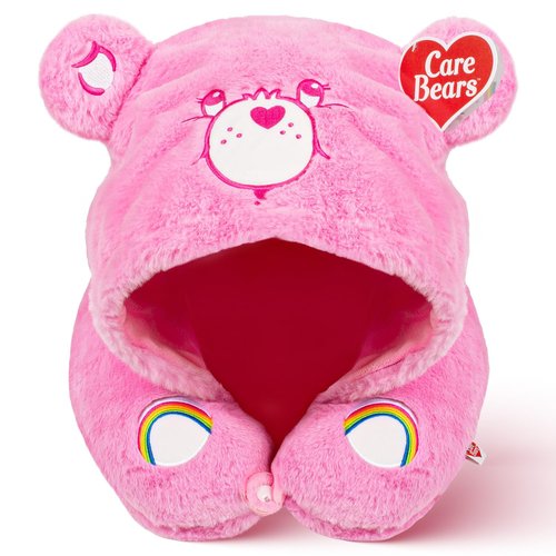 Care Bears - Cheer Bear Snuggle Hood, Travel Pillow with Hood, Soft Plush Neck Support, Lightweight, Comfortable and Breathable, Airplane, Care and Train Travel - Pink