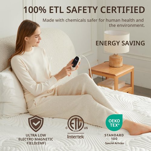 Caperia Heated Mattress Pad Queen, Electric Mattress Pad Bed Warmer with 9 Heat Settings, Memory Function, 1-12 Hours Auto Off, Deep Pocket, Machine Washable, 60"x 80"