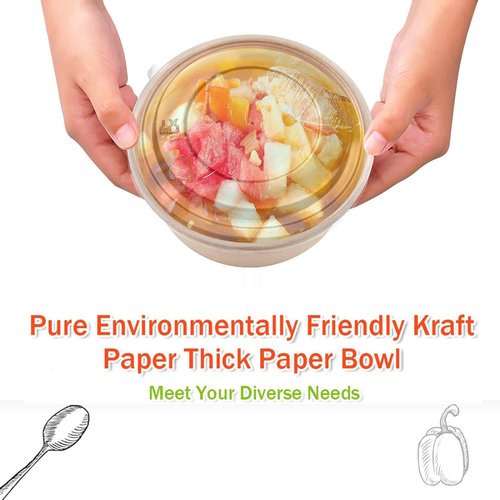 TOPtoper 50 Pack 35 Oz Large Paper Bowls with Lids, Heavy Duty Paper Bowls for Party, Disposable Bowls Bulk Leakproof and Microwave Safe for Hot/Cold Use (35 OZ)