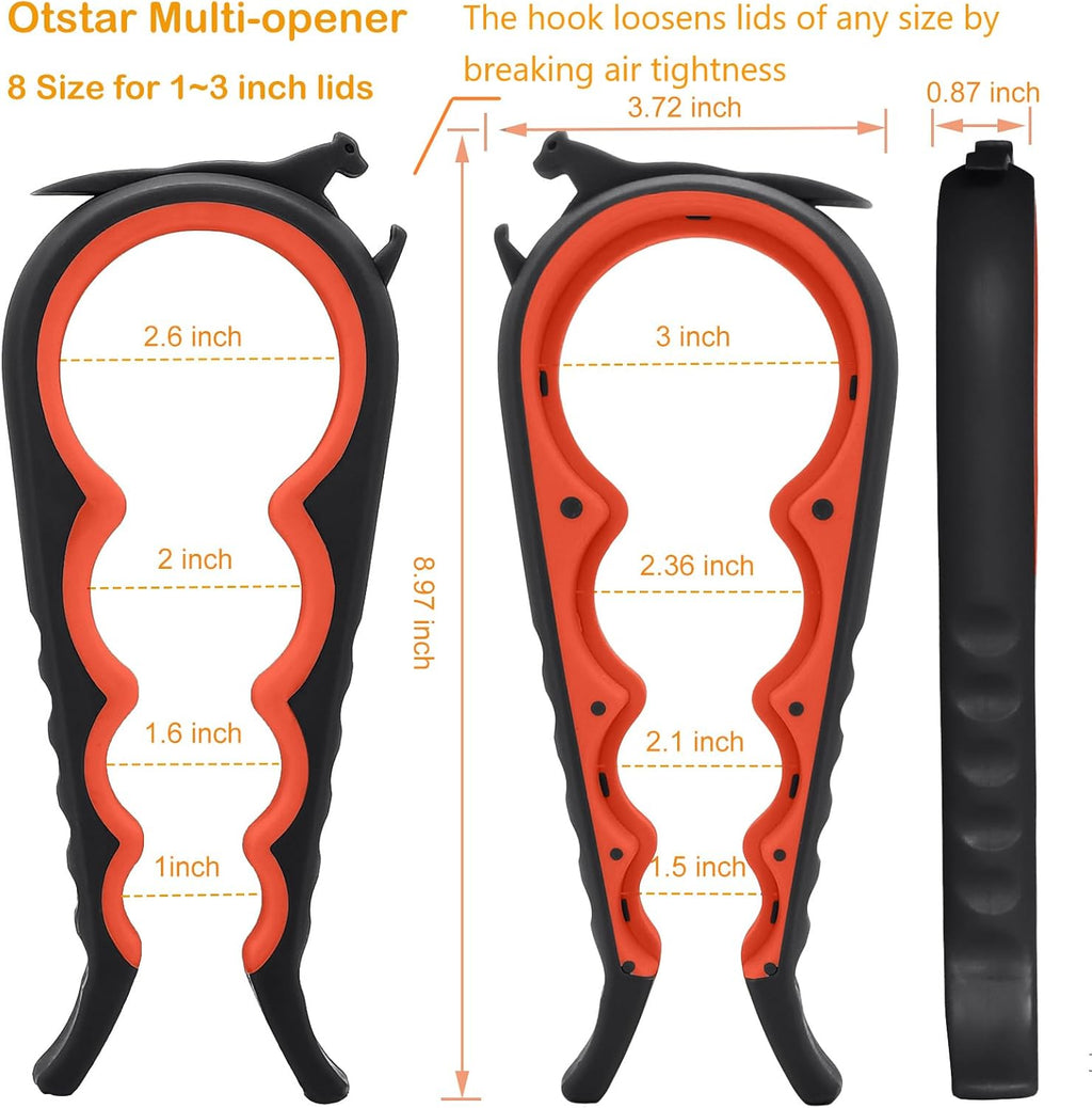 Otstar Jar Opener for Seniors - Multi-Function Non-Slip Grip & Corkscrew Tool | Ideal for Weak Hands