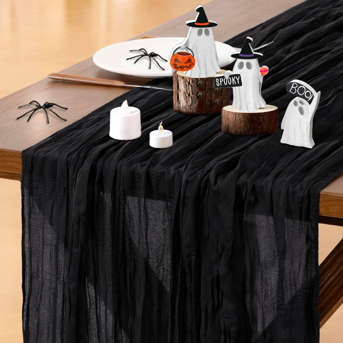 Socomi Cheesecloth Table Runner - 6pcs Black Boho Rustic Gauze | 120 Inch for Weddings & Events