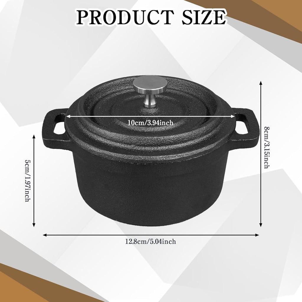 Skiennix Mini Dutch Oven - 6 Pcs Round Cast Iron Cocotte Pot with Lids & Dual Handles | 8 oz Black