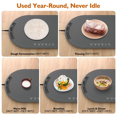 Warming Mat for Food, 6 Dish Buffet Electric Warmer Tray with 8 Adjustable Temperature (104°F-230°F), 1-4 Hour Timer, Child Safety Lock, Flexible Food-Grade Silicone- Easy to Clean & Store Warming Pad