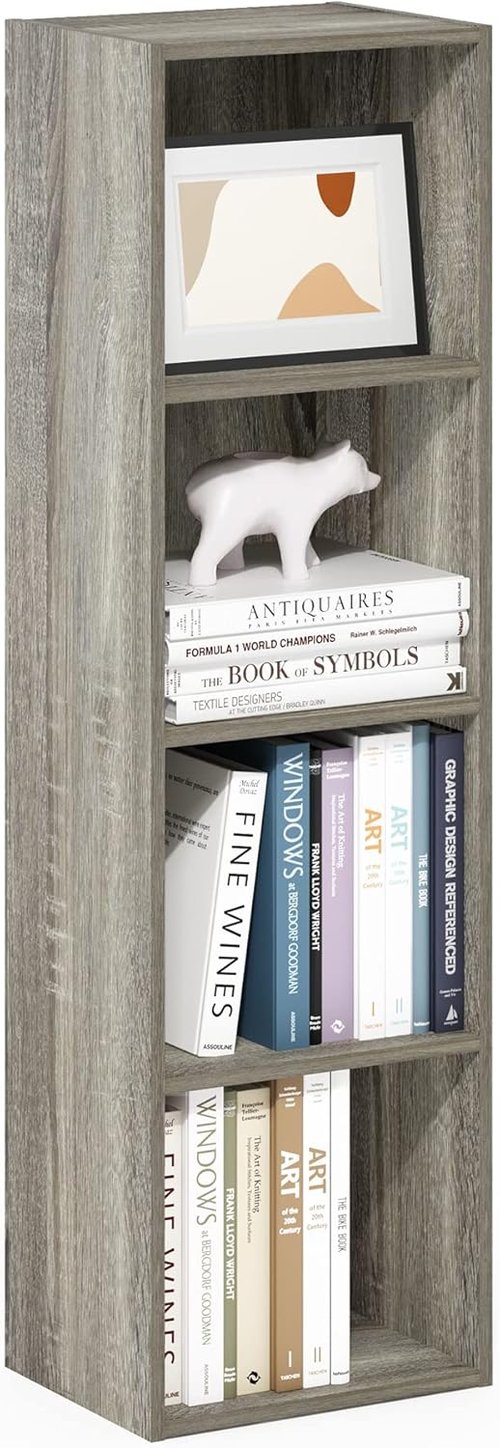 Furinno PASIR 4-Tier Modern Bookshelf - Open Shelves Bookcase in French Oak | Easy Assembly for Living Room & Home Office