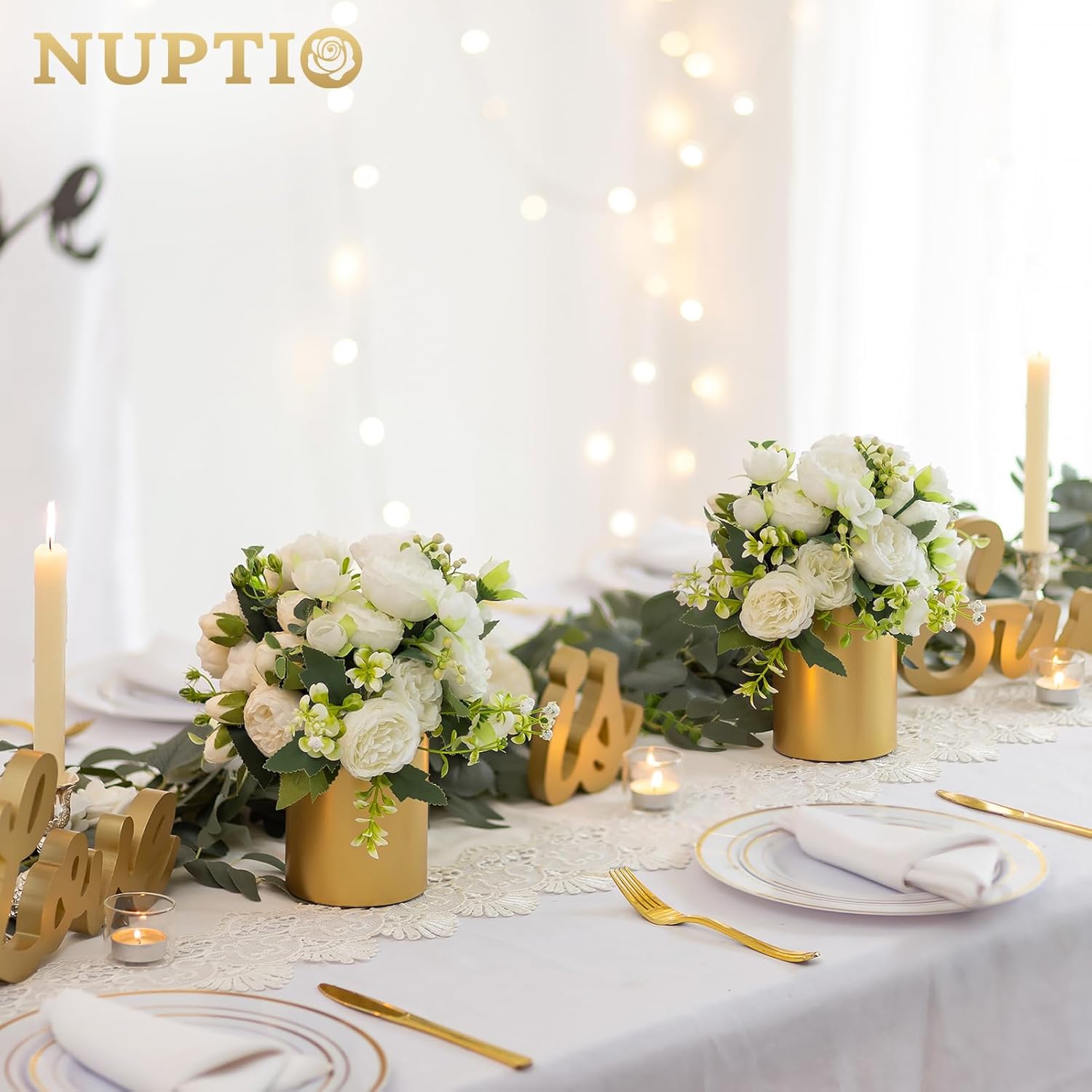 NUPTIO Gold Flower Vases - Elegant 5.1-Inch Metal Centerpieces for Wedding Table Decorations | Set of 6