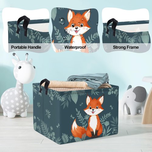 Clastyle Cute Woodland Animal Laundry Basket Kids Clothes Book Storage Basket Gift Toy Box for Bedroom Decor,Fox,40x30x30 cm