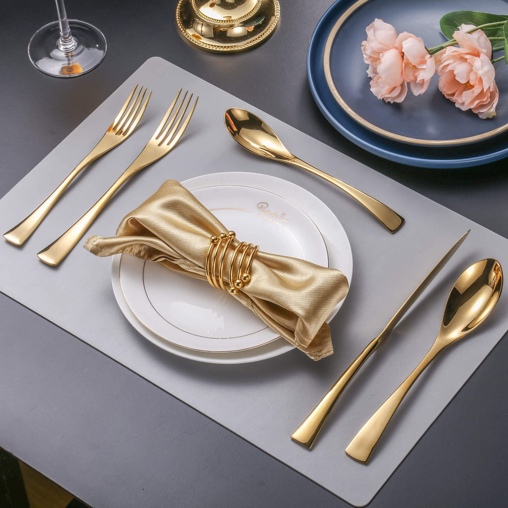 Lemeya 20-Pieces Gold Silverware Set for 4,Heavy Duty 18/10 Stainless Steel Flatware Set with Forged Stand Knives,Modern Cutlery Utensil Set,Mirror Polished,Dishwasher Safe