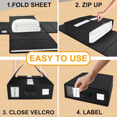 EXLIFBAG Sheet Organizers - Foldable Storage for Linen Closet | XL Black Bedding Container (Queen & King Size)
