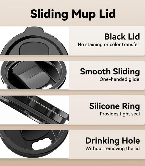 Pusee Slide Lid Replacement for 14oz Self-Heating Coffee Mug, Spill Proof Cup Lid Covers Compatible for 14oz Smart Mug, Easy to Clean and BPA-Free Plastic Cups Lid (Black)