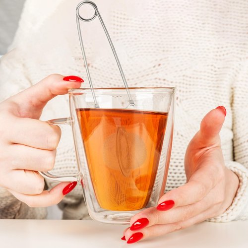 Yinder 108 Pcs Stainless Steel Tea Infuser with Handle Snap Ball Tea Strainer Metal Tea Ball Infusers for Loose Tea Fine Mesh Ball Tea Filter Tea Pincer Reusable Tea Steeper with Tong for Tea Bag