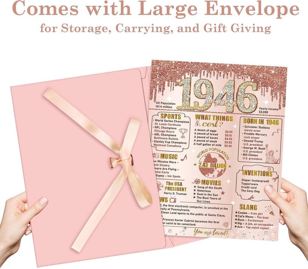 Turypaty 80th Birthday Card - Large Pink Rose Gold Design with Envelope | Giant Guest Signature Book Gift