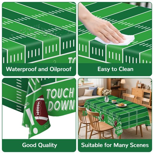 3 Pack Green Football Premium Plastic Tablecloth, 54 x 108 inch Football Disposable Tablecloths Rectangle Leakproof for Party Decorations Supplies, Picnic, Birthday (Green Football, Rectangle 3 Pack)
