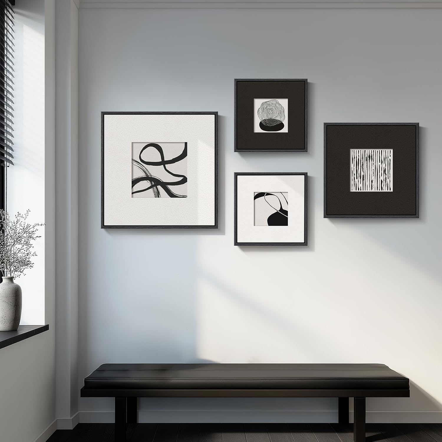 Skiennix 3D Textured Black and White Abstract Wall Art - 4 Piece Modern Paintings for Home Decor