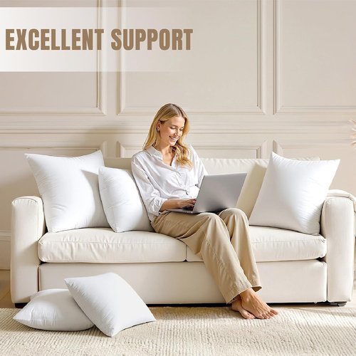 MIULEE 18x18 Pillow Inserts - Set of 4 Cotton Cover, 100% Virgin Microfiber for Couch & Bed