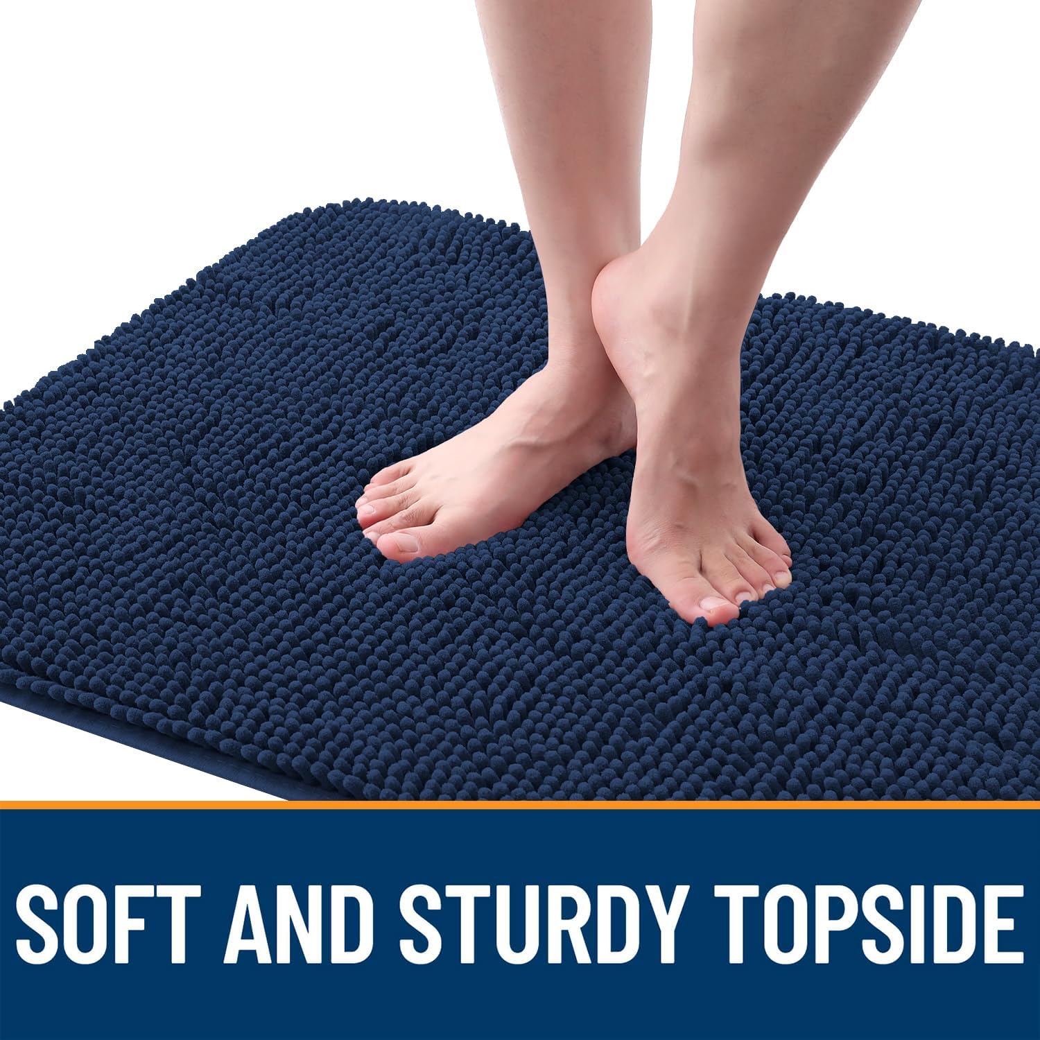 OLANLY Dog Door Mat - Absorbent Non-Slip Chenille for Muddy Paws | 32x20 Dark Blue Quick Dry Doormat