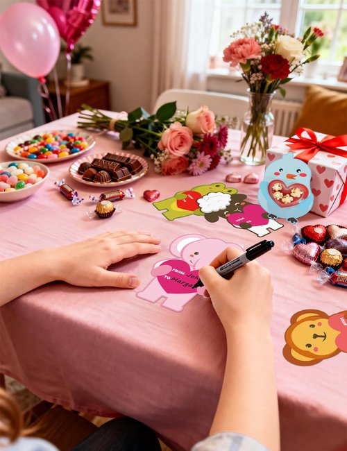 Diltik 36 PCS Valentine's Day Cards for Kids with Treat Holders - Classroom Exchange Greeting Cards for Boys and Girls, DIY Candy Card Favors for School Party Valentines (Candy Not Included)-Animals