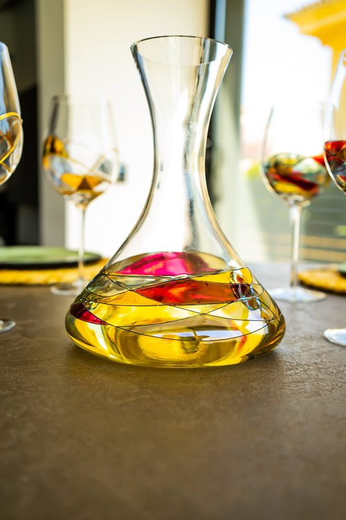 Sagrada Barcelona Magnificent Wine Decanter Sagrada Red Line Colorful Hand Painted & Stunning Mouth Blown Unique Gorgeous Gifts Birthday Anniversary th Couples Engagement Women Men 50 Oz