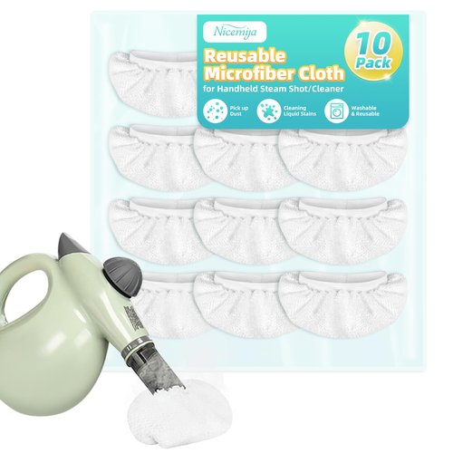 Nicemiya 10 Pack Microfiber Cloth for Handheld Steam Shot, Steam Cleaner Accessories, Reusable Washable Steam Mop Pads Compatible with Bissell Steam Shot, Wagner, McCulloch