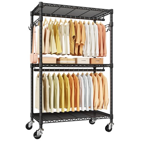 ULIFHOME P1 Rolling Clothes Rack, Portable Wardrobe Closet with Wheels, Heavy-Duty Closet Clothing Rack for Hanging Clothes, 35.5" W x 15.7" D x 80.5" H, Hold 500lbs, Black