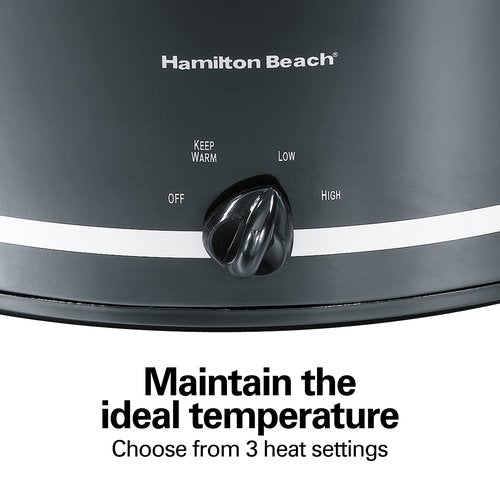 Hamilton Beach Slow Cooker with 3 Cooking Settings, Dishwasher-Safe Stoneware Crock & Glass, 8-Quart Built-In Lid Rest, Black