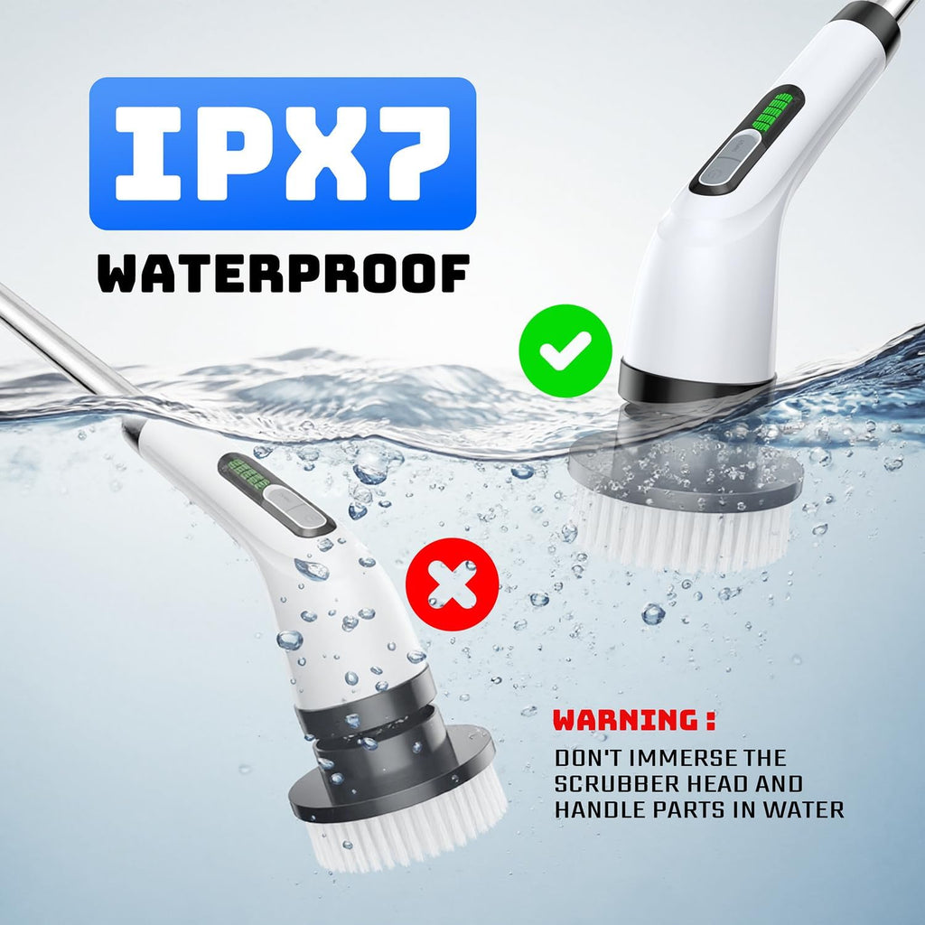Skiennix Electric Spin Scrubber - Cordless Bathroom Cleaner with Long Handle & 7 Brush Heads | IPX7 Waterproof