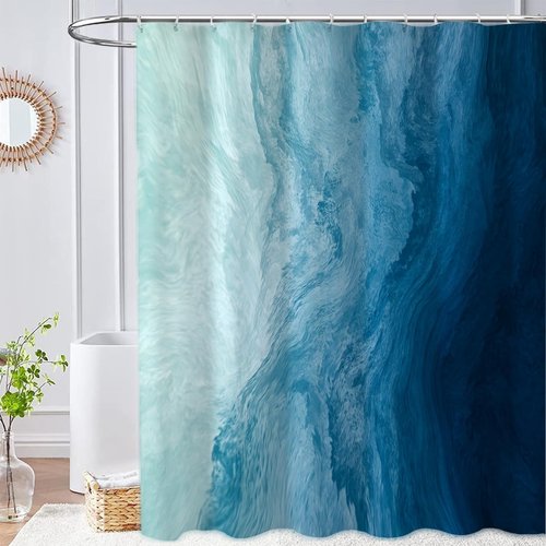GEYUBTL Ocean Shower Curtain Beach Ombre Blue Sea Bathroom Curtains Summer Cool Stylish Bathroom Decor 72Wx72H Waterproof Polyester