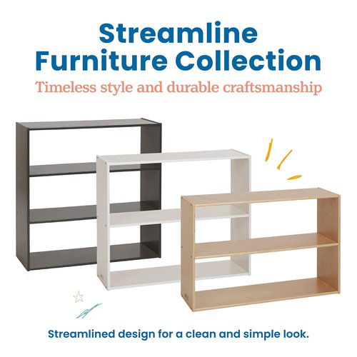 ECR4Kids Streamline 2-Shelf Storage Cabinet, 24in High, Double-Sided Display, Natural
