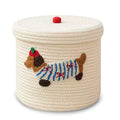 Cute Dog Cotton Rope Storage Basket with Lid, 10"×10"×9" Woven Storage Bin, Large Capacity Dustproof Toy Organizer, Decorative Laundry Hamper for Living Room, Nursery, Kids Room (Small)
