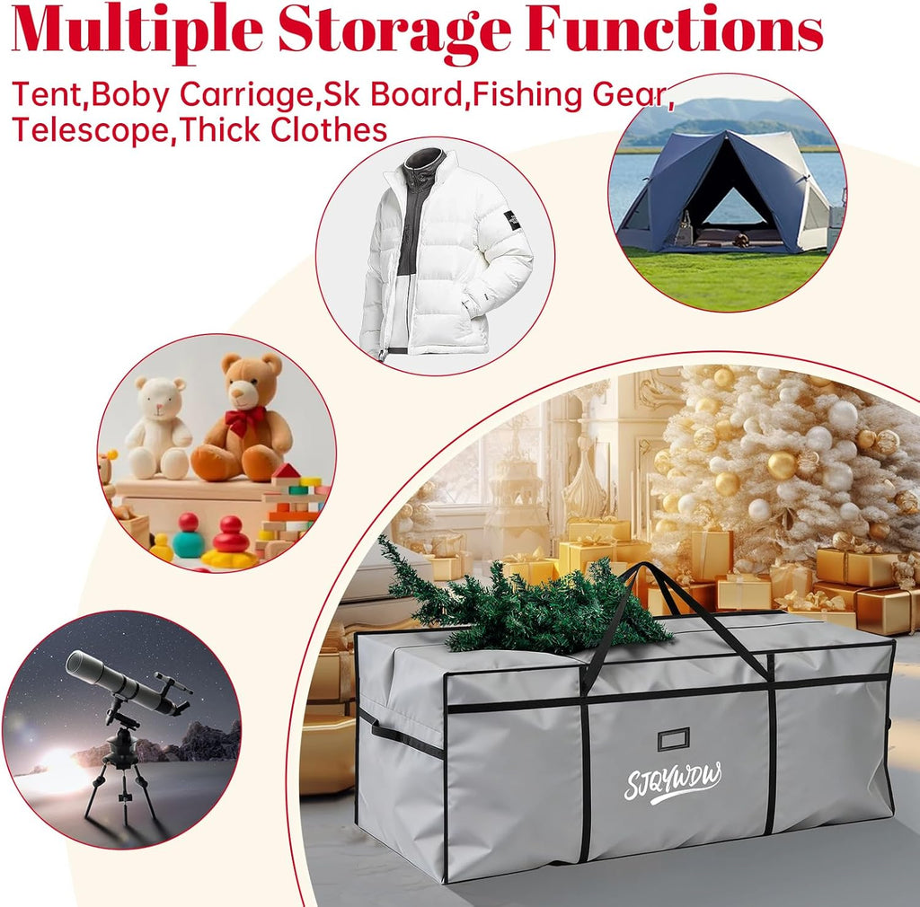 Skiennix Christmas Tree Storage Bag - 9 Ft Heavy Duty 600D Oxford Cloth with Double Zippers & Mesh Bags | Gray