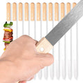 HONSHEN Flat Kabob Skewers 23.5 Inch Long,7/8 inch Wide Heavy Duty Stainless Steel Grilling BBQ Skewer with Wood Handle for Making Koubideh Persian Brazilian Chicken Shrimp ground meat kebab-Set of 12