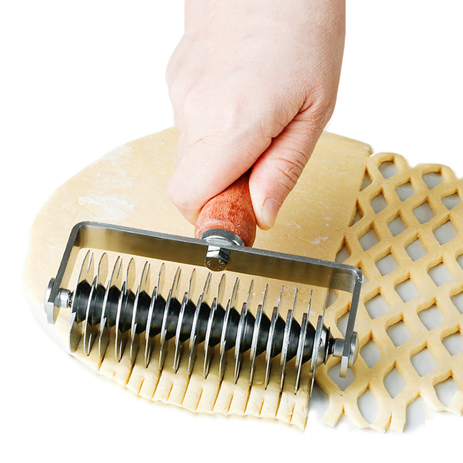 Stainless Steel Lattice Dough Cutter with Wood Handle, Pie & Pizza Pastry Roller maker, Bread Biscuit Maker