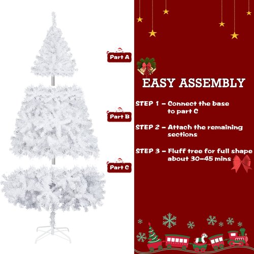 Bonnlo 6 ft White Unlit Artificial Christmas Pine Tree Xmas Tree Holiday Party Decoration with Sturdy Metal Stand, Full 1100 Tips Branch for Indoor and Outdoor