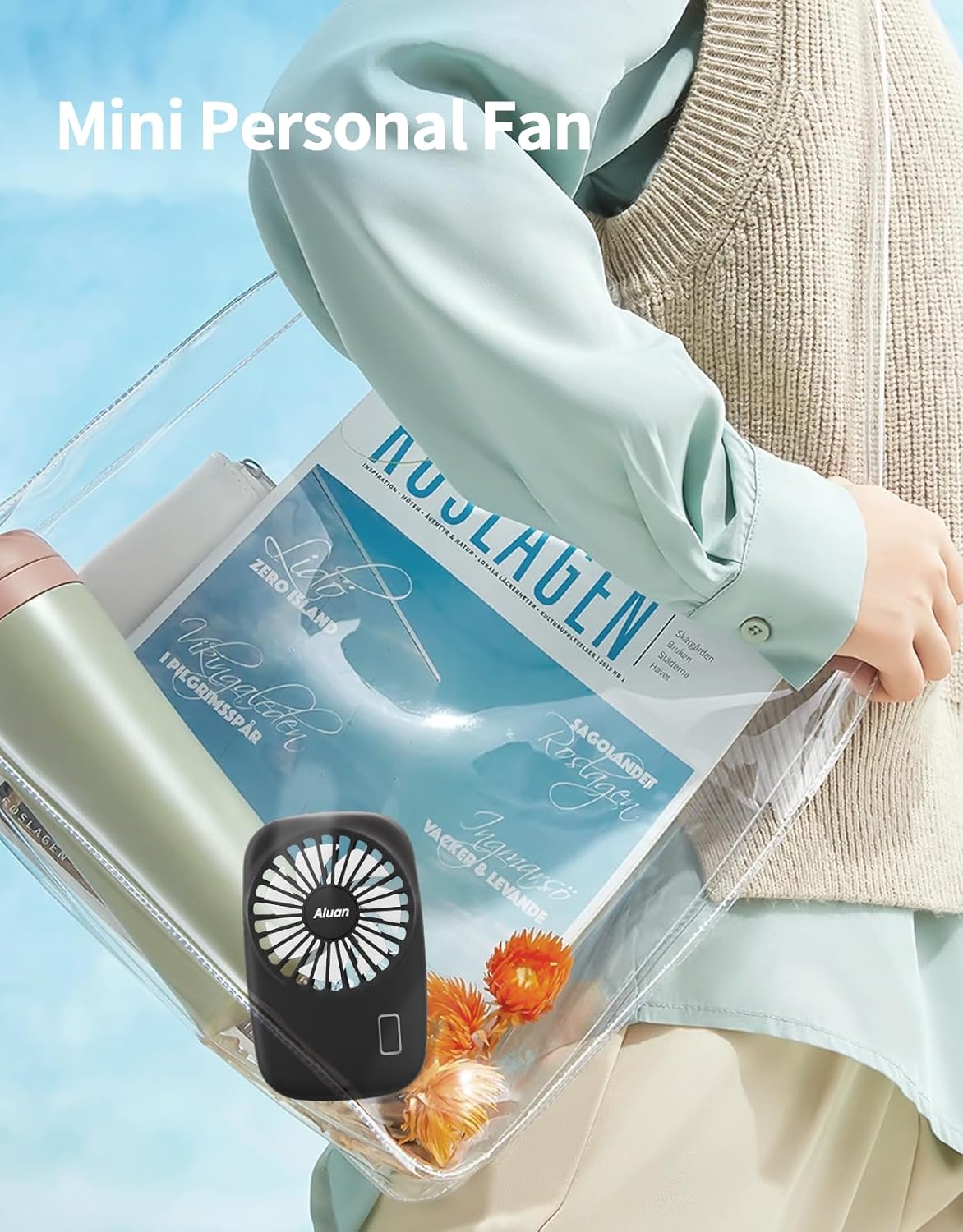 Aluan Handheld Mini Fan - Powerful USB Rechargeable Eyelash Fan for Home & Travel | Black